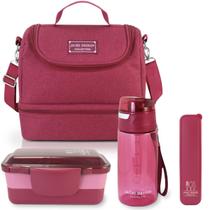 Kit Bolsa Térmica Lancheira Marmita 2 Divisórias Garrafa Squeeze Água e Porta Talheres Garfo Colher Kit Bolsa Térmica Lancheira Marmita 2 Divisórias Garrafa Squeeze Água e Porta Talheres Garfo Colher