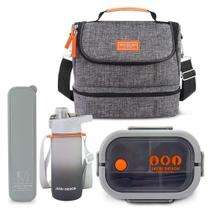 Kit Bolsa Térmica, Marmita, Garrafa 550ml, Porta Talheres Vibe Cinza