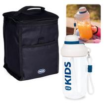 Kit Bolsa Termica Portatil de 5 Litros Colorida + Garrafa Infantil Squeeze 660ml Azul com Canudo e Alca Mor