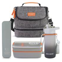 Kit Bolsa Térmica Pote Marmita 750ml Garrafa 550ml E Porta Talheres Vibe Cinza Kit Bolsa Térmica Pote Marmita 750ml Garrafa 550ml E Porta Talheres Vibe Cinza