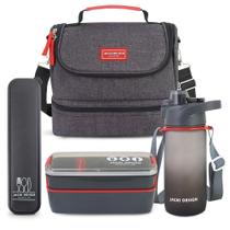 Kit Bolsa Térmica Pote Marmita 750ml Garrafa 550ml E Porta Talheres Vibe Preto Kit Bolsa Térmica Pote Marmita 750ml Garrafa 550ml E Porta Talheres Vibe Preto