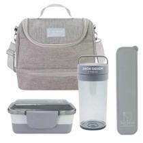 Kit Bolsa Térmica Pote Marmita 950ml Garrafa 550ml E Porta Talheres Joy Cinza Kit Bolsa Térmica Pote Marmita 950ml Garrafa 550ml E Porta Talheres Joy Cinza