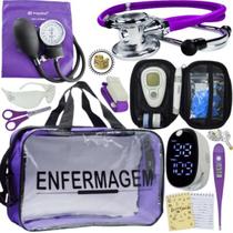 Kit Bolsa Transparente Aparelho de Pressão Aneroide Medidor de Glicose Completo Enfermagem Incoterm
