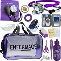 Kit Bolsa Transparente Aparelho de Pressão Aneroide Medidor de Glicose Completo Enfermagem Incoterm