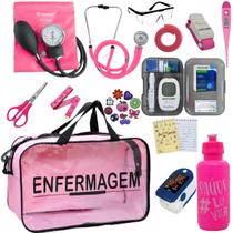 Kit Bolsa Transparente Aparelho de Pressão Aneroide Medidor de Glicose Enfermagem