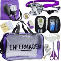 Kit Bolsa Transparente Aparelho de Pressão Aneroide Medidor de Glicose Enfermagem Incoterm