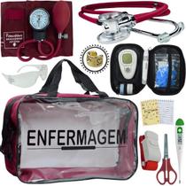 Kit Bolsa Transparente Aparelho de Pressão Aneroide Medidor de Glicose Enfermagem Premium