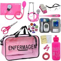 Kit Bolsa Transparente Aparelho de Pressão Aneroide Monitor Glicemia Enfermagem Premium