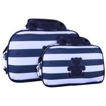 Kit Bolsas Bebê Mave Baby Listras Ursinho Azul Marinho