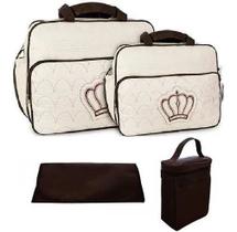 Kit Bolsas Bebê Porta Mamadeira Trocador Menina Atacado Bege Tpc1008