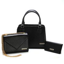 Kit Bolsas bicolor mais carteira Metalassê, com alça transversal Preto