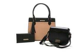 Kit Bolsas Feminina Bicolor com Carteira Santorini Handbag Tricê Preto/Nude