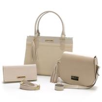 Kit Bolsas Feminina Com Carteira Santorini Handbag Bege