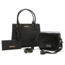 Kit Bolsas Feminina Com Carteira Santorini Handbag Preto