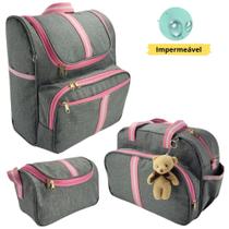 Kit Bolsas Maternidade 3 Peças com Mochila 2 em 1 faixa luxo Bolsa G, Bolsa P e Mochila G Infantil