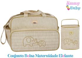 Kit Bolsas Maternidade Bolsa Grande + Porta-Mamadeira Elefante