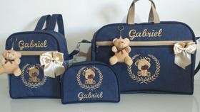Kit Bolsas Maternidade com três peças personalizada menino ursinho vendido por tudo chique bordados