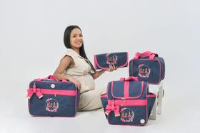 Kit Bolsas Maternidade Menina Personalizada Jeans Jardim Encantado Mala Luxo