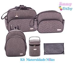 Kit Bolsas + Mochila G + Porta Mamadeira + Trocador Maternidade Milão Cinza/preto - KB+0002