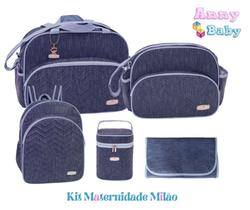 Kit Bolsas + Mochila G + Porta Mamadeira + Trocador Maternidade Milão Marinho - KB+0005