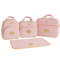Kit Bolsas Saída Maternidade Para Bebê 4 Peças Estilo Coroa Dourada Kit Bolsas Saída Maternidade Para Bebê 4 Peças Estilo Coroa Dourada