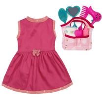 Kit Bolsinha Maternidade Para Boneca e Vestido Oxford Rosa