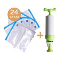 Kit bomba + 24un sacos vácuo conserva alimentos organizador