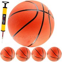 Kit Bomba + 5 Bolas De Basquete Indoor/Outdoor Laranja Tamanho Padrão Oficial
