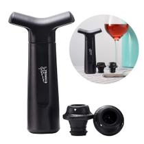 Kit Bomba à Vácuo Vinho 2 Tampas Rolha Adega Preserva Sabor Aroma e Frescor Garrafa Tinto Branco 3 Peças Preto Adega Sommelier LPrimeur Prana