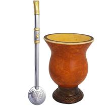Kit Bomba Chimarrão Inox e Ouro 18k e Cuia de Chimarrão Porongo Tererê Kit Bomba Chimarrão Inox e Ouro 18k e Cuia de Chimarrão Porongo Tererê