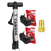 Kit Bomba De Ar Bicicleta + 2 Câmaras Kenda Aro 26 + Adaptador Válvula Presta Para Schrader Bike MTB Kit Bomba De Ar Bicicleta + 2 Câmaras Kenda Aro 26 + Adaptador Válvula Presta Para Schrader Bike MTB