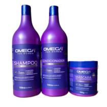 Kit Bomba De Vitamina Shampoo Condicionador Máscara 1L OmegaHair - OMEGA HAIR