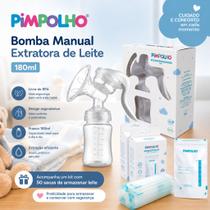 Kit Bomba Manual Extratora Pimpolho 180ml + Sacos Para Armazenar Leite Materno 200ml