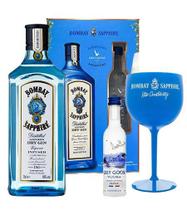 Kit Bombay Sapphire 750ml com Miniatura Grey Goose 50ml e Taça Acrílica Bombay (Stir Creativity)