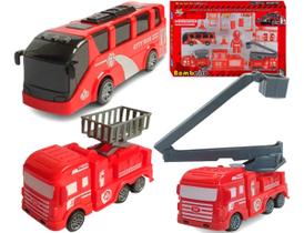 Kit Bombeiro Carrinhos Caminhões Fricção Brinquedo Infantil