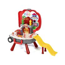 Kit Bombeiro Faz de Conta Maleta de Brinquedos Infantil Portátil Vira Bancada Interativo Mochila com Rodas - Baby Style