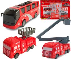 Kit Bombeiro Ônibus e Caminhões Fricção 13 Itens Brinquedo