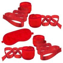 Kit Bondage Pelúcia Amarras + Venda Vermelho - La Pimienta