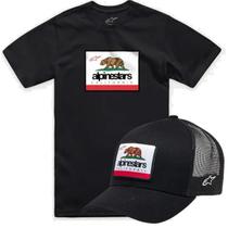 Kit Boné Camiseta Alpinestars Cali 2.0 Snapback Preto Kit Boné Camiseta Alpinestars Cali 2.0 Snapback Preto