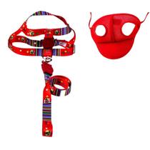 Kit Boné E Coleira Peitoral Para Cães E Gatos Nº3 - Vermelho