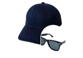 Kit Boné Liso Básico Aba Curva Ajustável Algodão e Óculos Acetato Unissex Preto Kit Boné Liso Básico Aba Curva Ajustável Algodão e Óculos Acetato Unissex Preto