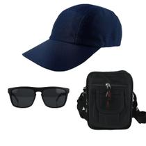 Kit Boné Liso Oculos De Sol Com proteção UV E Bolsa Pochete Bag
