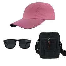Kit Boné Liso Oculos De Sol Com proteção UV E Bolsa Pochete Bag - ODELL VENDAS ONLINE