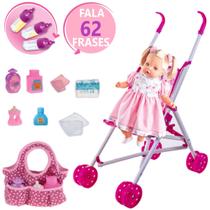 Kit Boneca Angelia Fala 62 Frases + Bolsa + Carrinho Rosa