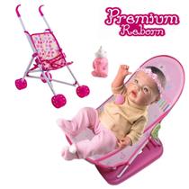 Kit Boneca Baby Realista + Banheira Banho e Carrinho Boneca