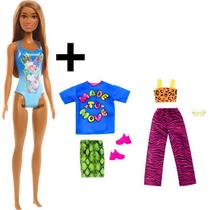 Kit Boneca Barbie Moda Praia + 2 Roupas E Sapato Rosa Mattel Kit Boneca Barbie Moda Praia + 2 Roupas E Sapato Rosa Mattel