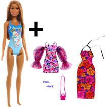Kit Boneca Barbie Moda Praia + 2 Vestidos E Bolsinha Mattel