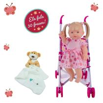 Kit Boneca Bebê Elisi Loira + Nana Pelúcia Urso e Carrinho Kit Boneca Bebê Elisi Loira + Nana Pelúcia Urso e Carrinho