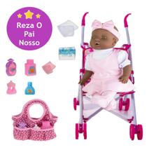 Kit Boneca bebe Judy Negra + Bolsa Maternidade + Carrinho