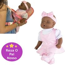 Kit Boneca Bebe Judy Negra que Reza + Canguru Passeio